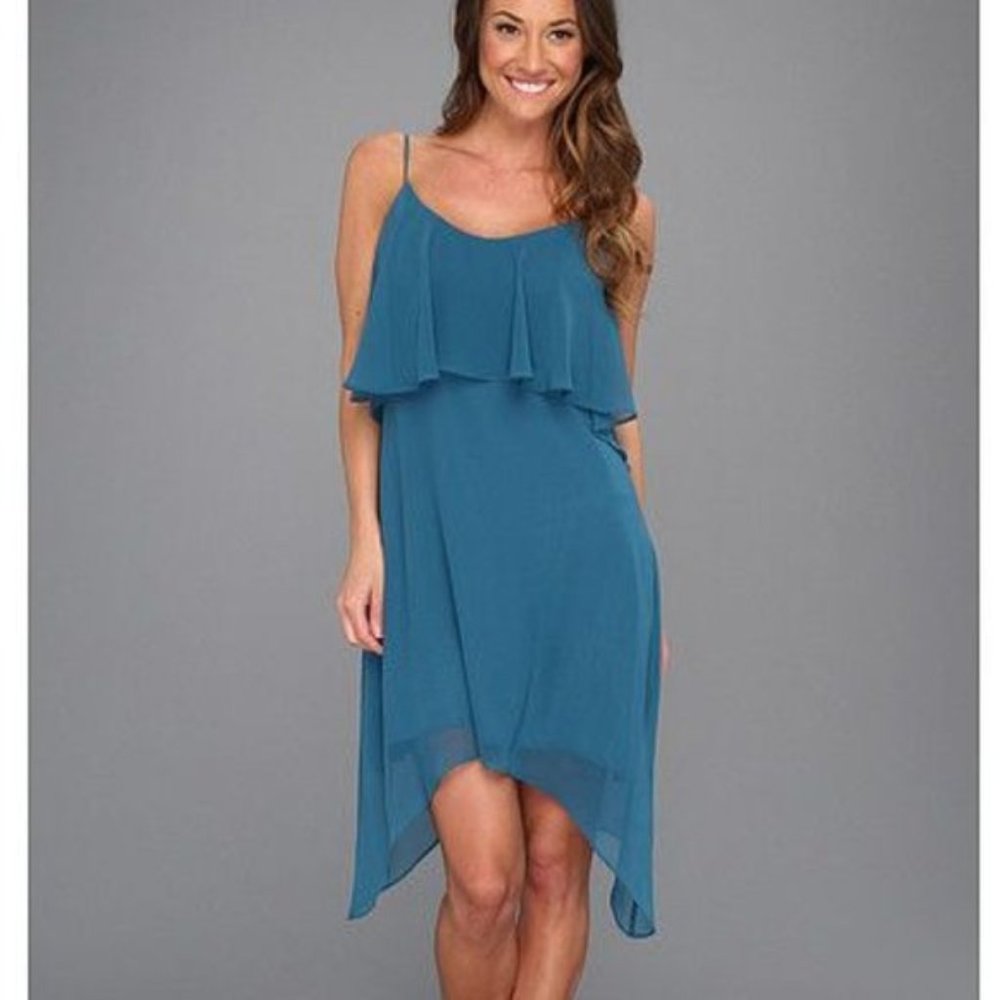 BCBGeneration Blue Jade Asymetrical Ruffle Dress Small - Picture 1 of 9